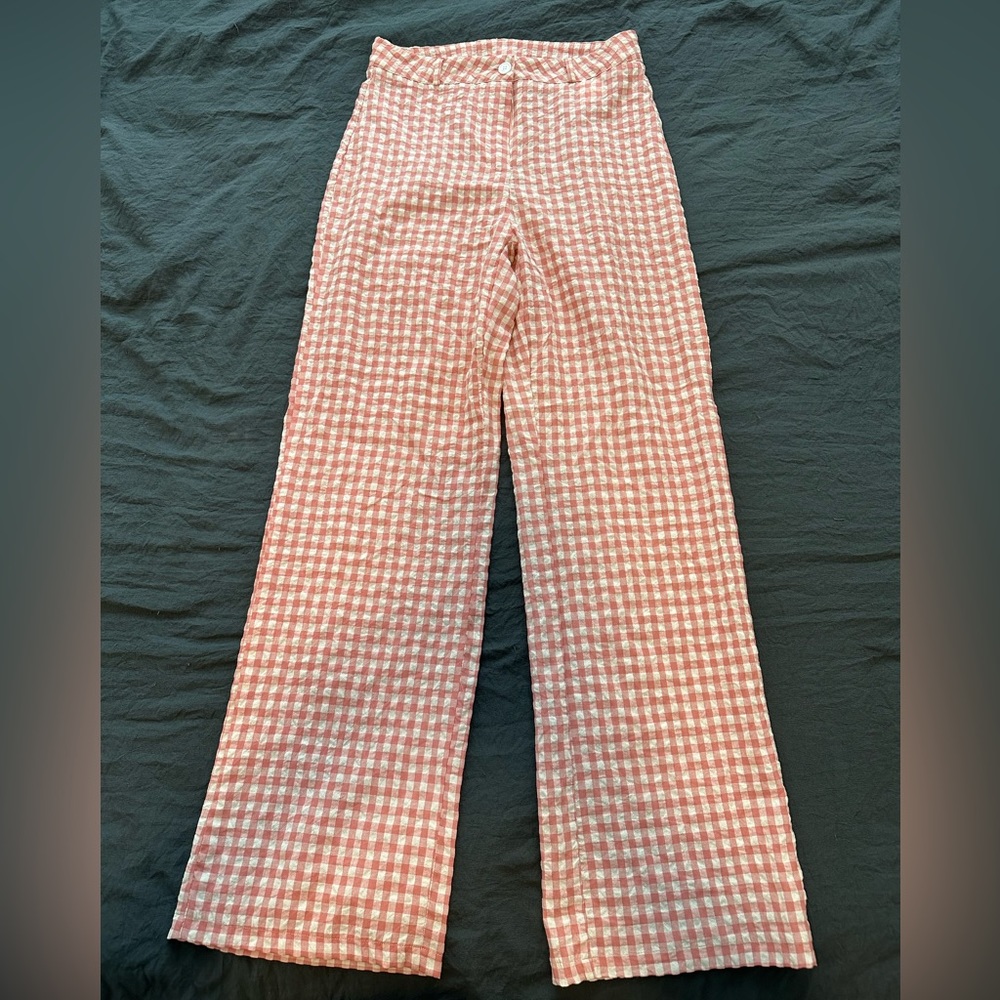 Pink and white plaid pants